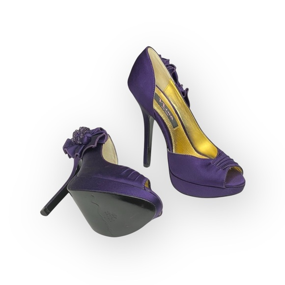 new Nina ༄ Satin Crystal D’Orsay Platform Peep Toe Stiletto Heel༄ Amethyst ༄ 6.5 - Picture 10 of 16